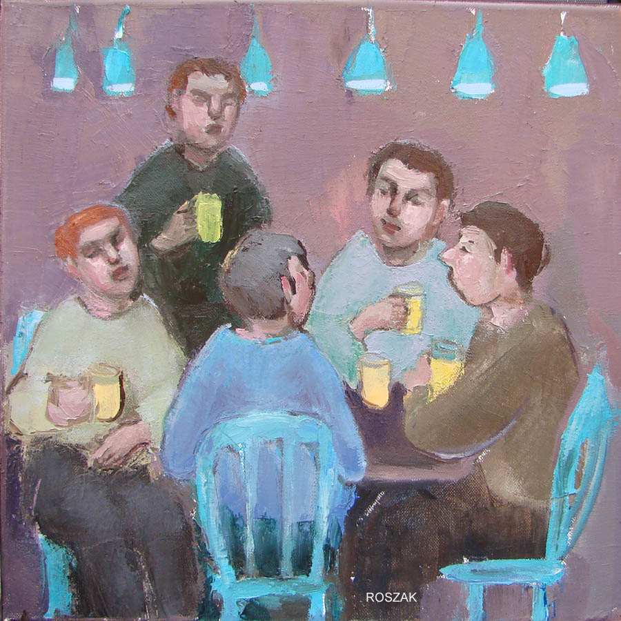 boys night out small oil painting
